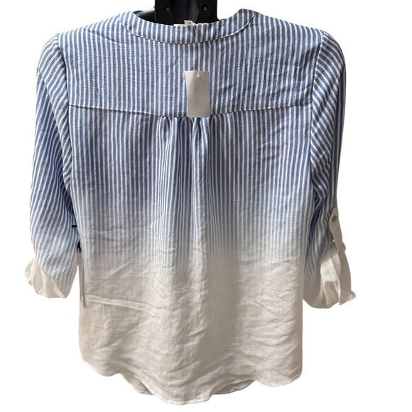 Fyve Women’s Striped Ombre Button Up Roll Tab Sleeves Blue White Size med - Picture 3 of 6